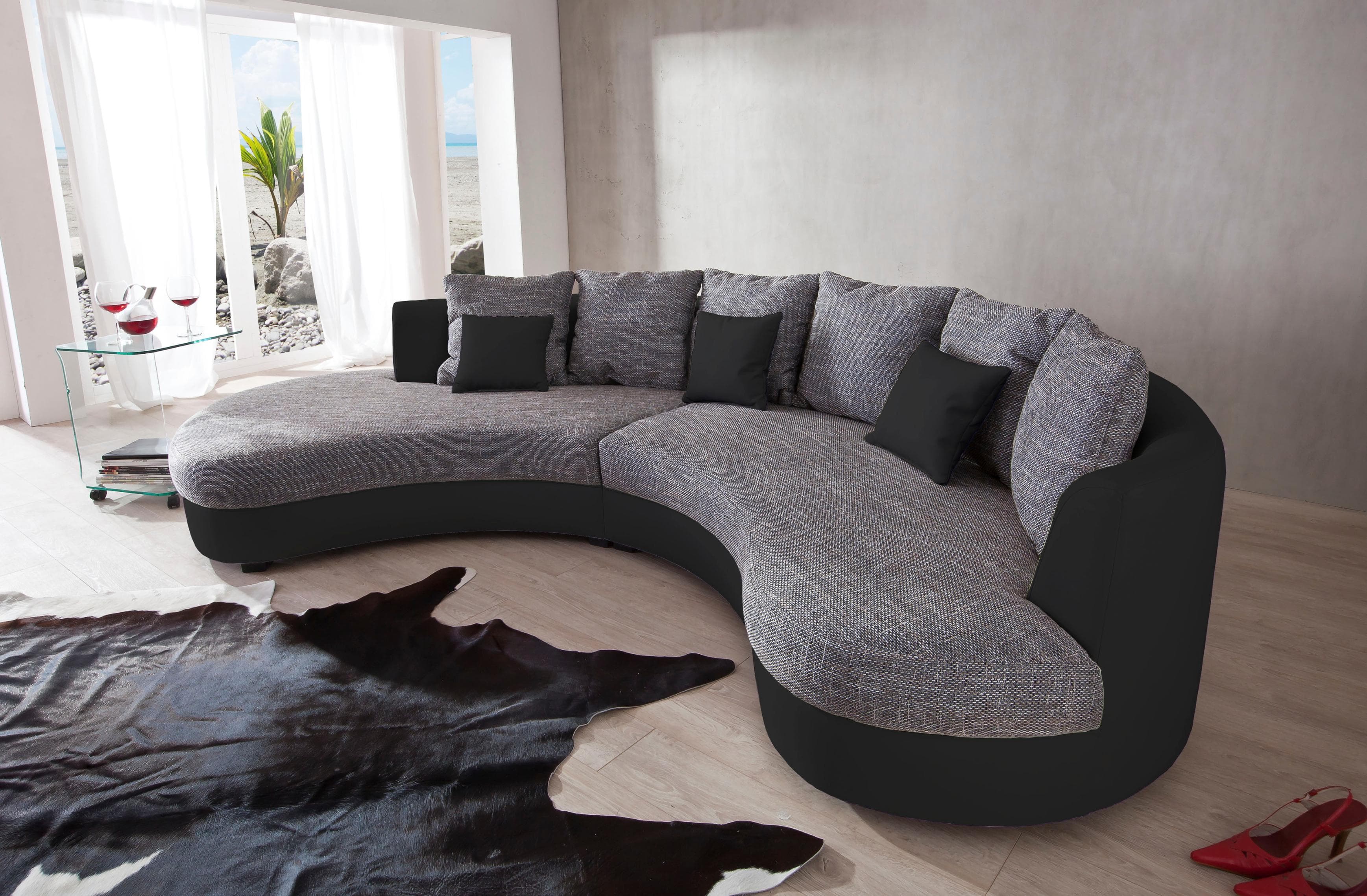 HOME AFFAIRE Ecksofa Limoncello L-Form Grau Schwarz Weiß