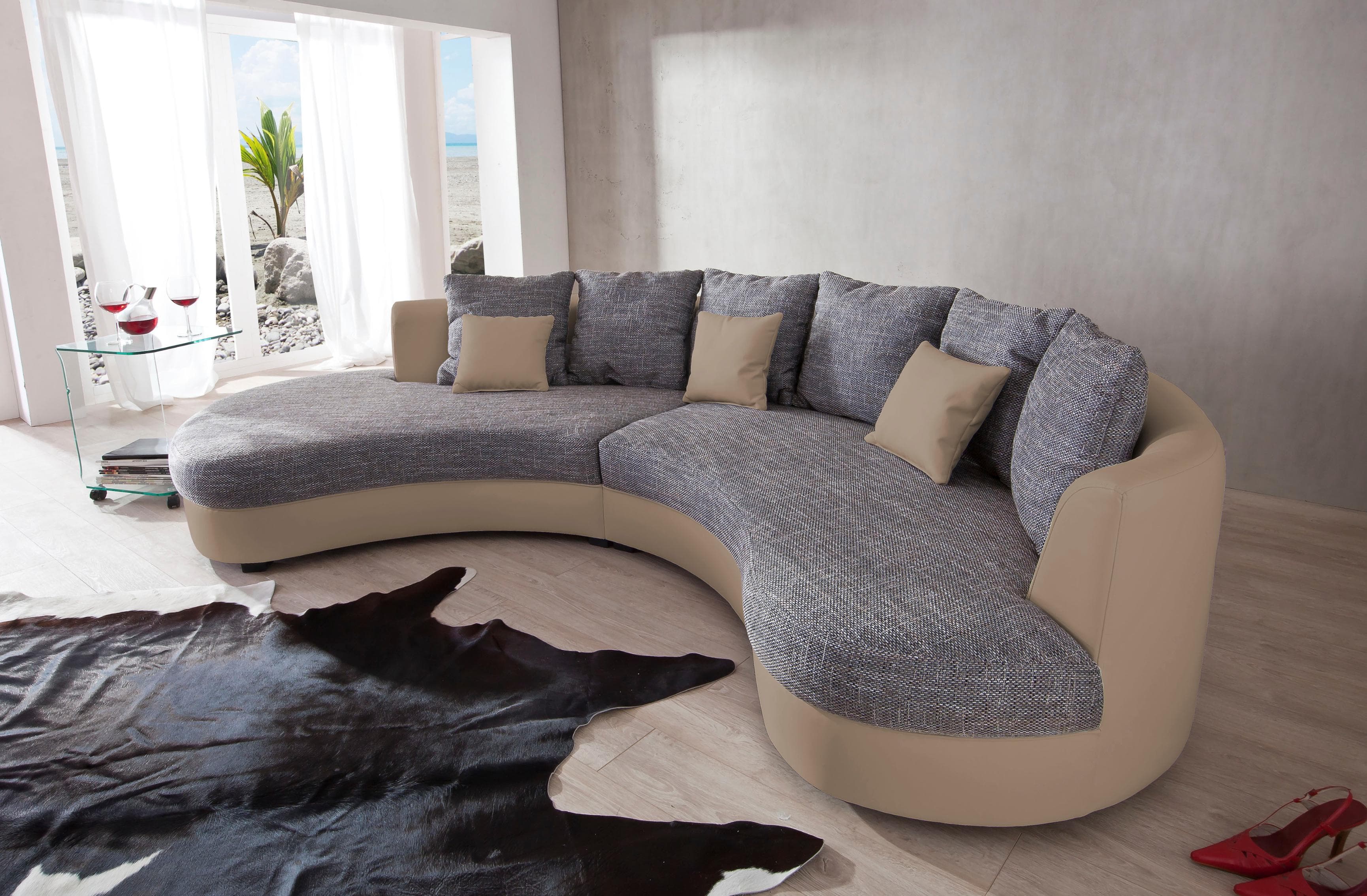 HOME AFFAIRE Ecksofa Limoncello L-Form Grau Weiß Kunstleder