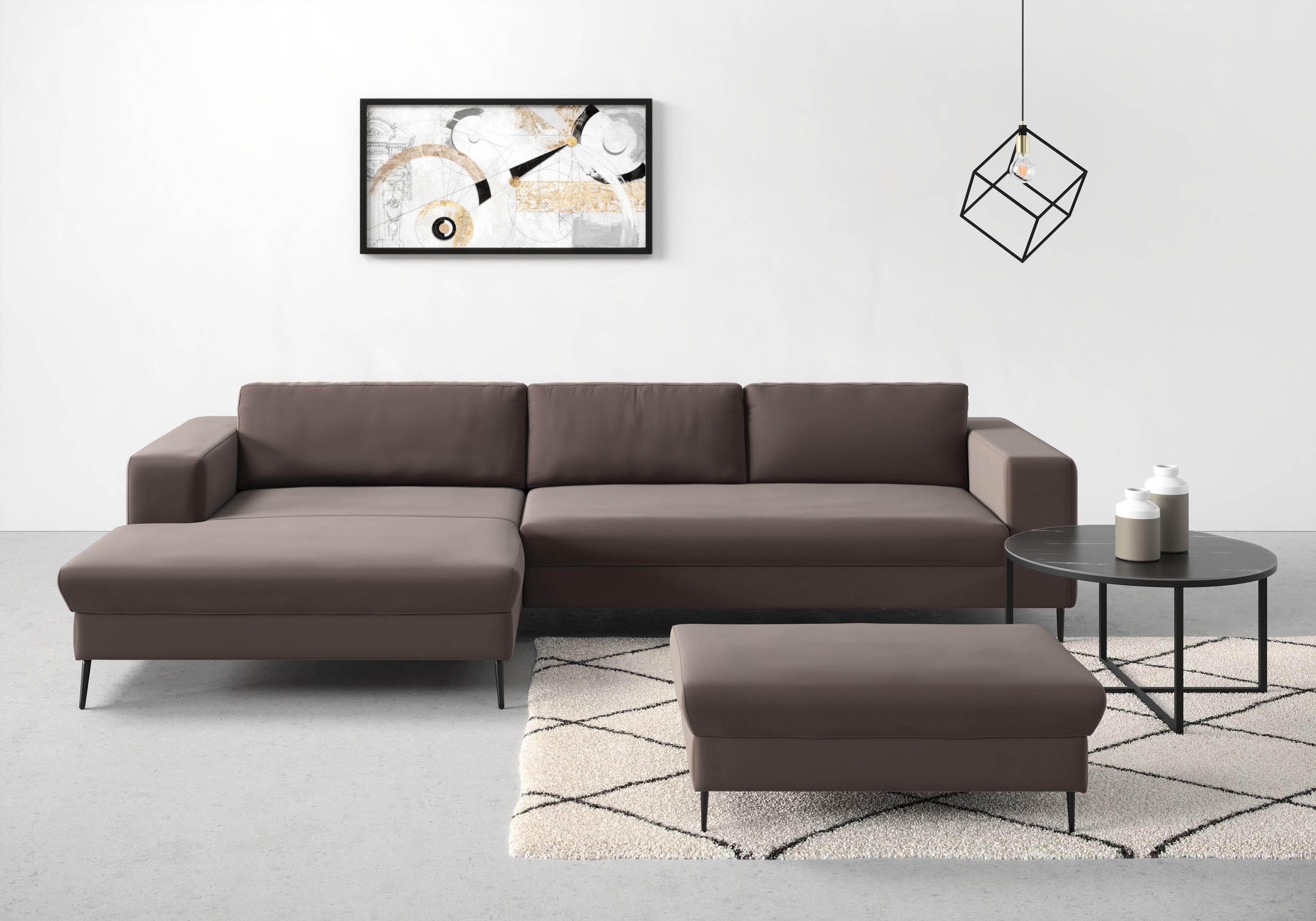 DOMO COLLECTION Ecksofa Modica L-Form Taupe Samtoptik mit Recamiere