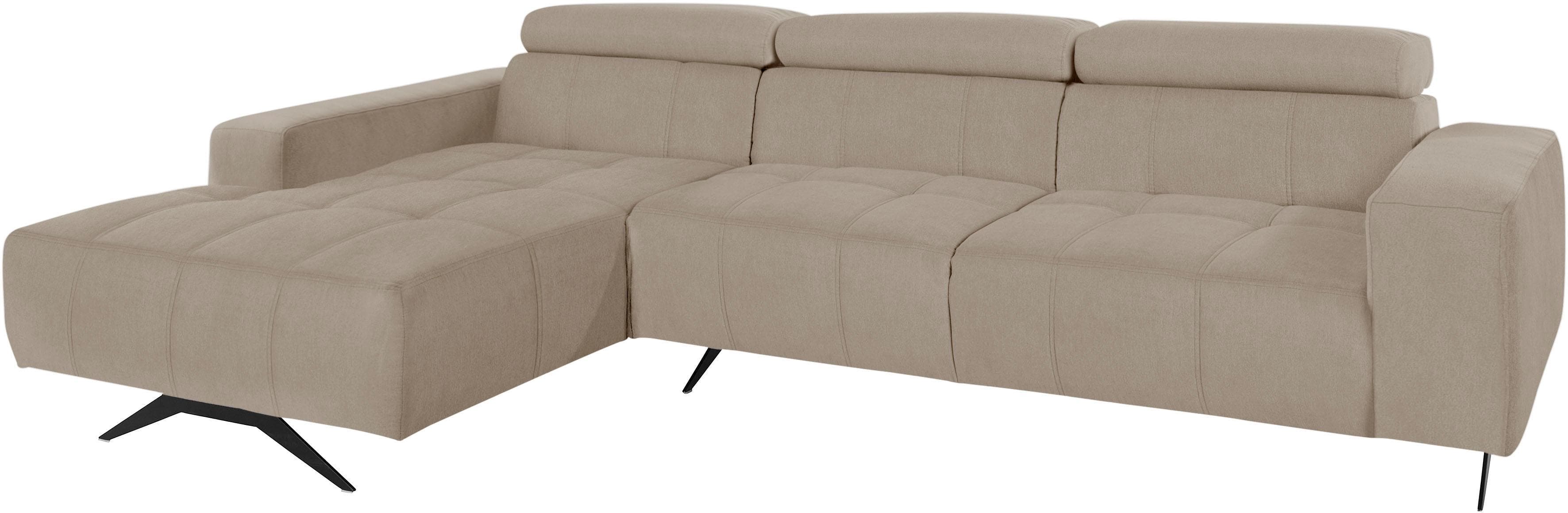 DOMO COLLECTION Ecksofa Trento L-Form Taupe mit Kopfteilverstellung