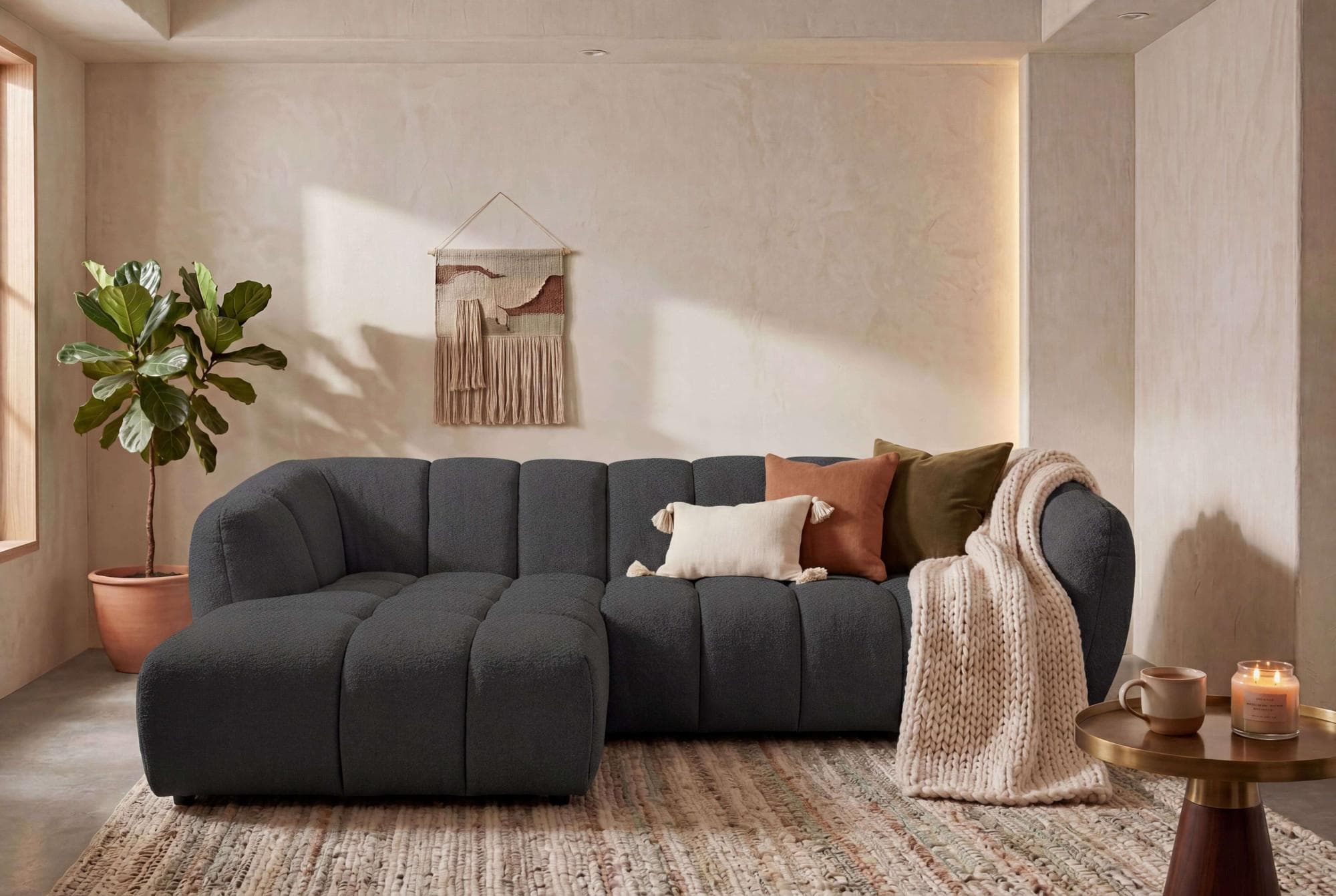 Ecksofa OTTO HOME Gerron Chenille dunkelgrau L-Form mit Recamiere