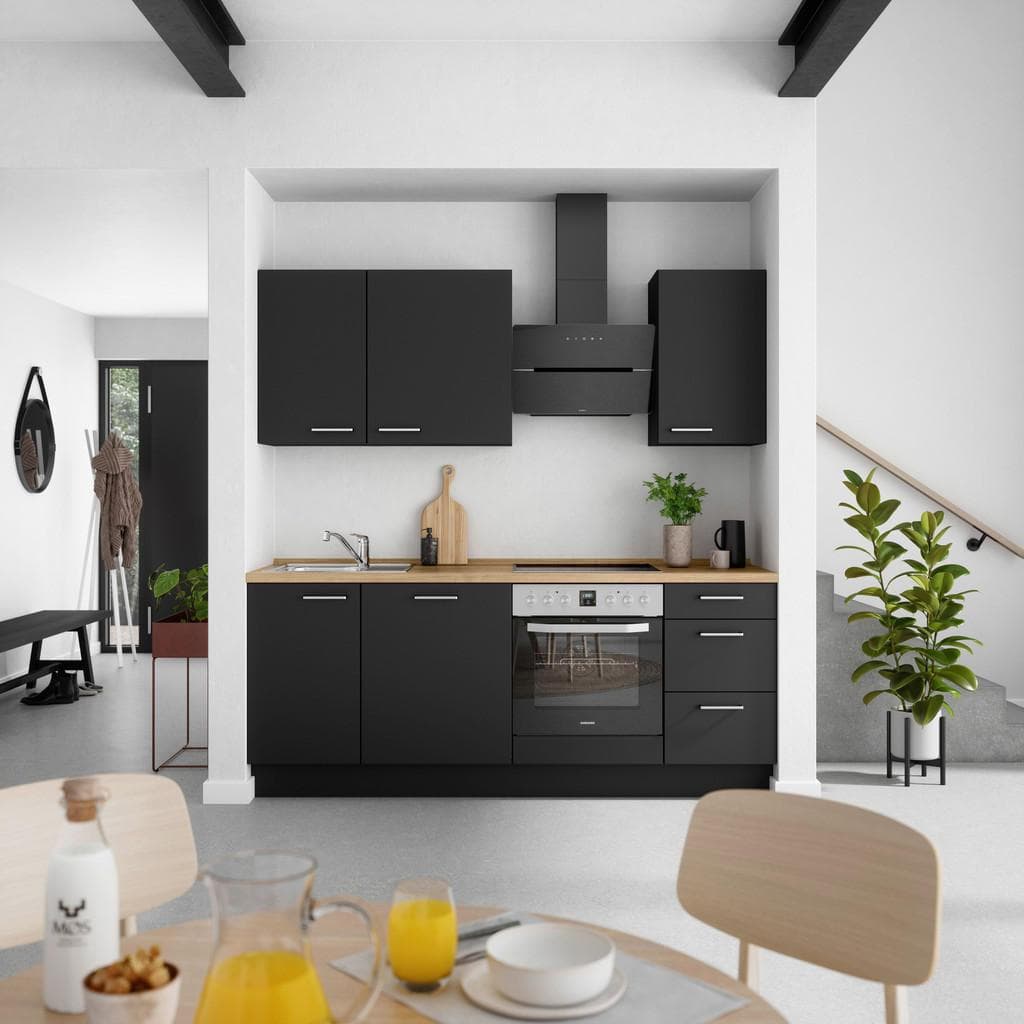 Nobilia Küchenleerblock Touch Schwarz Eiche 3 Schubladen 210 cm