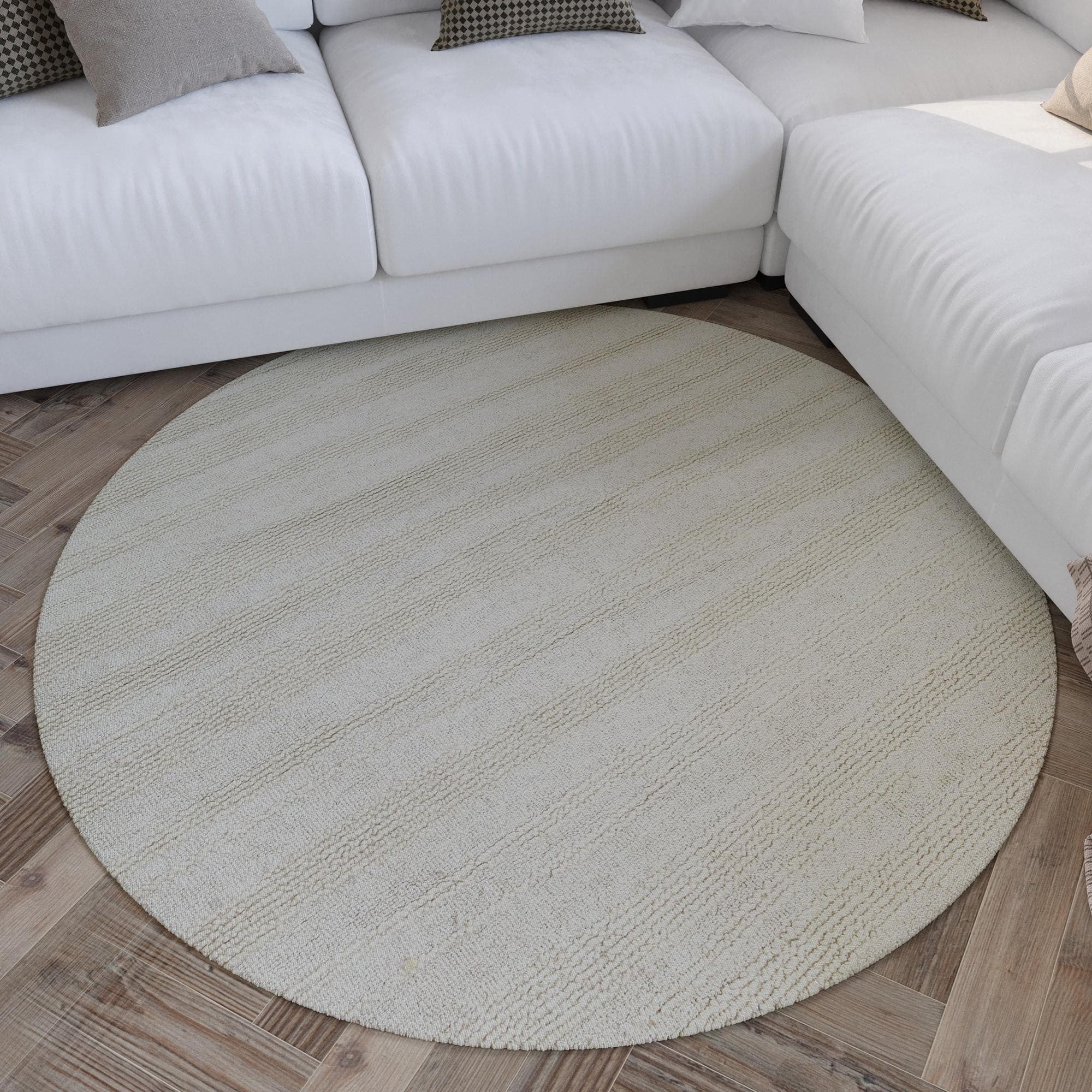 WECON HOME Teppich Hamptons TWENTYSEVEN Rund Creme Weiß Kurzflor