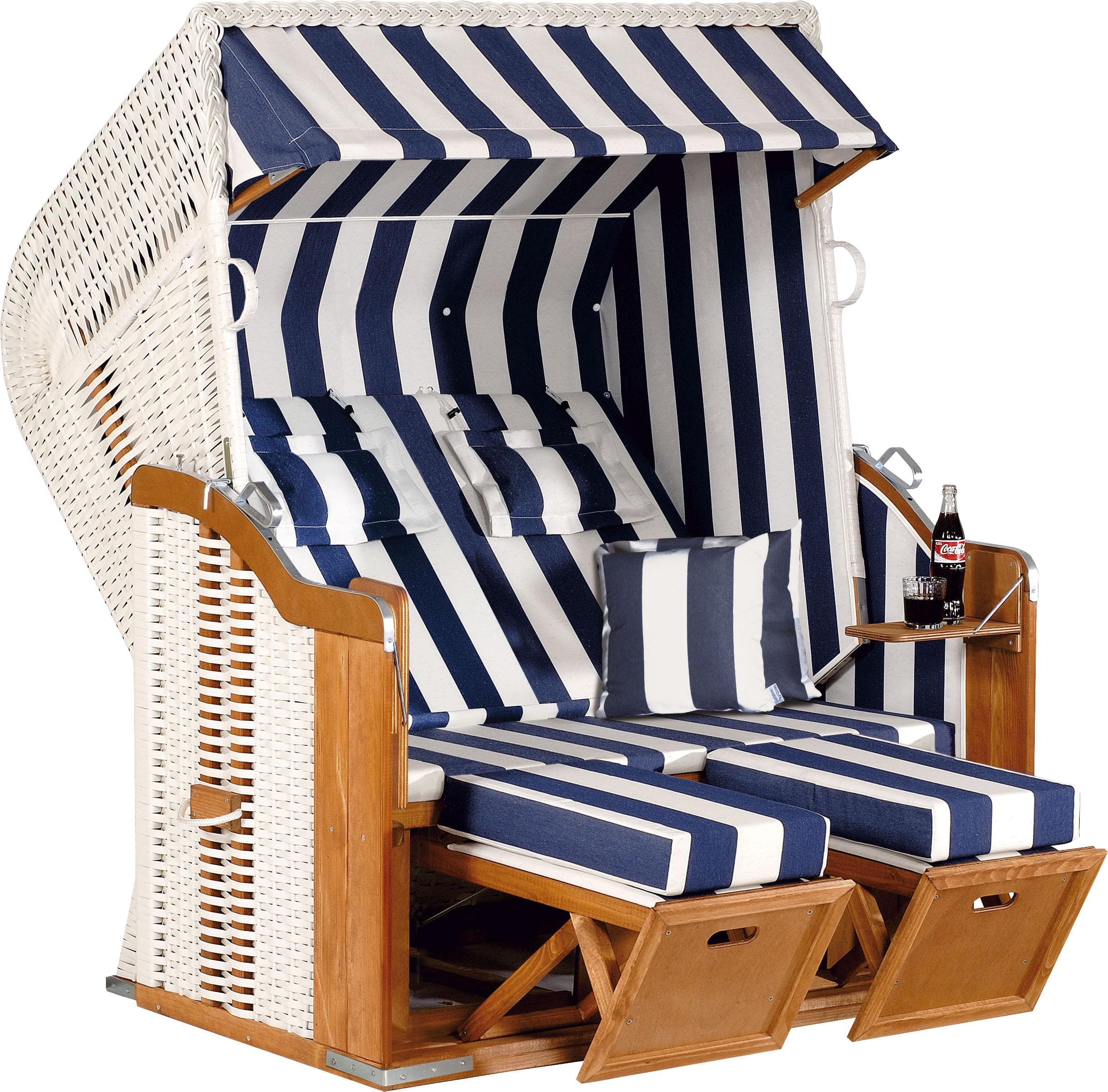 Strandkorb SUNNYSMART Rustikal 250 Plus XL 2-Sitzer Blau-Weiß