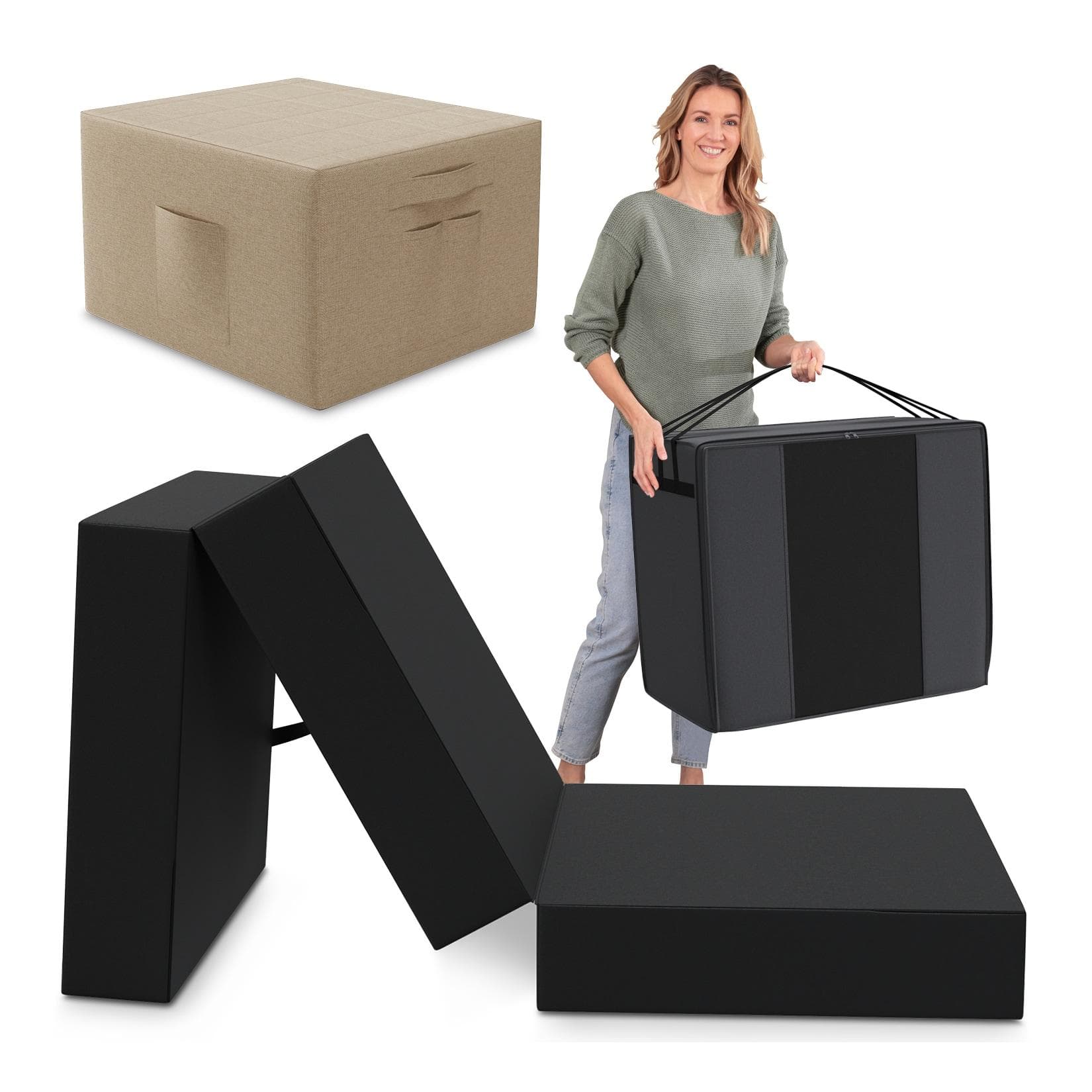 Spar-Set Klappmatratze 90x200x15cm Schwarz mit Creme Husse & Tasche