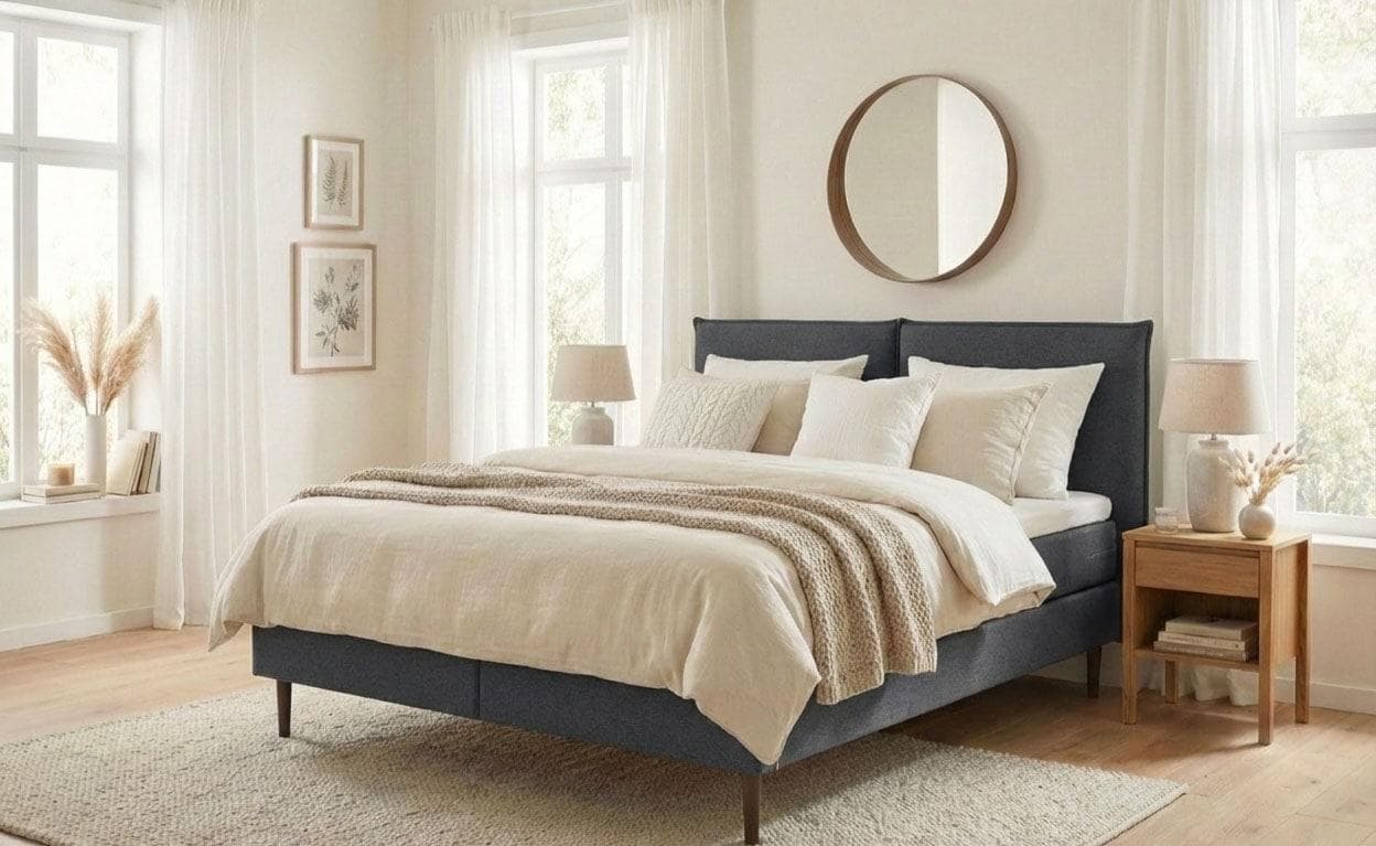 LeGer Home ERIK Boxspringbett mit Matratze Anthrazit