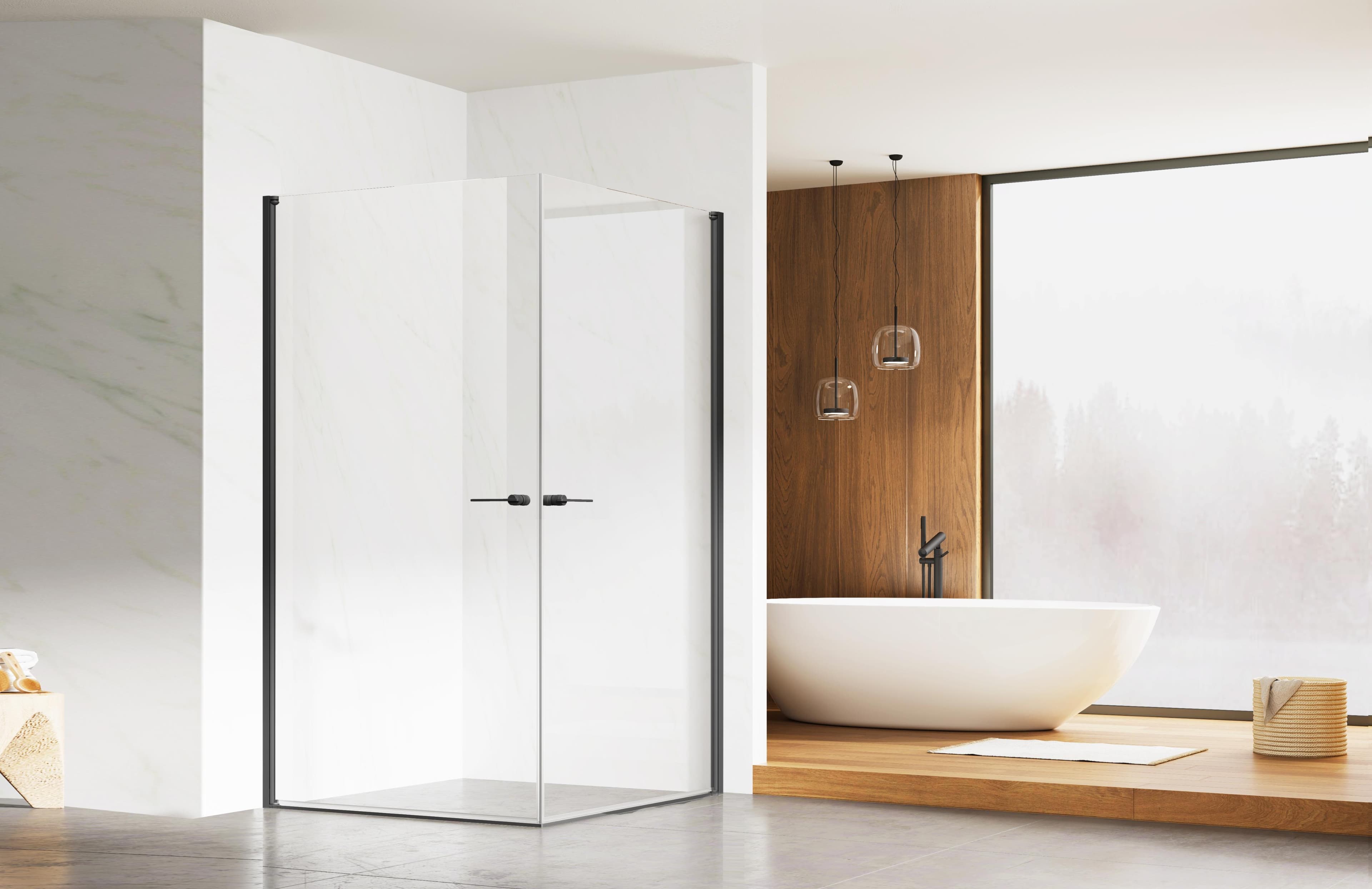 Eckdusche WELLTIME Schwarz Rahmenloses Design