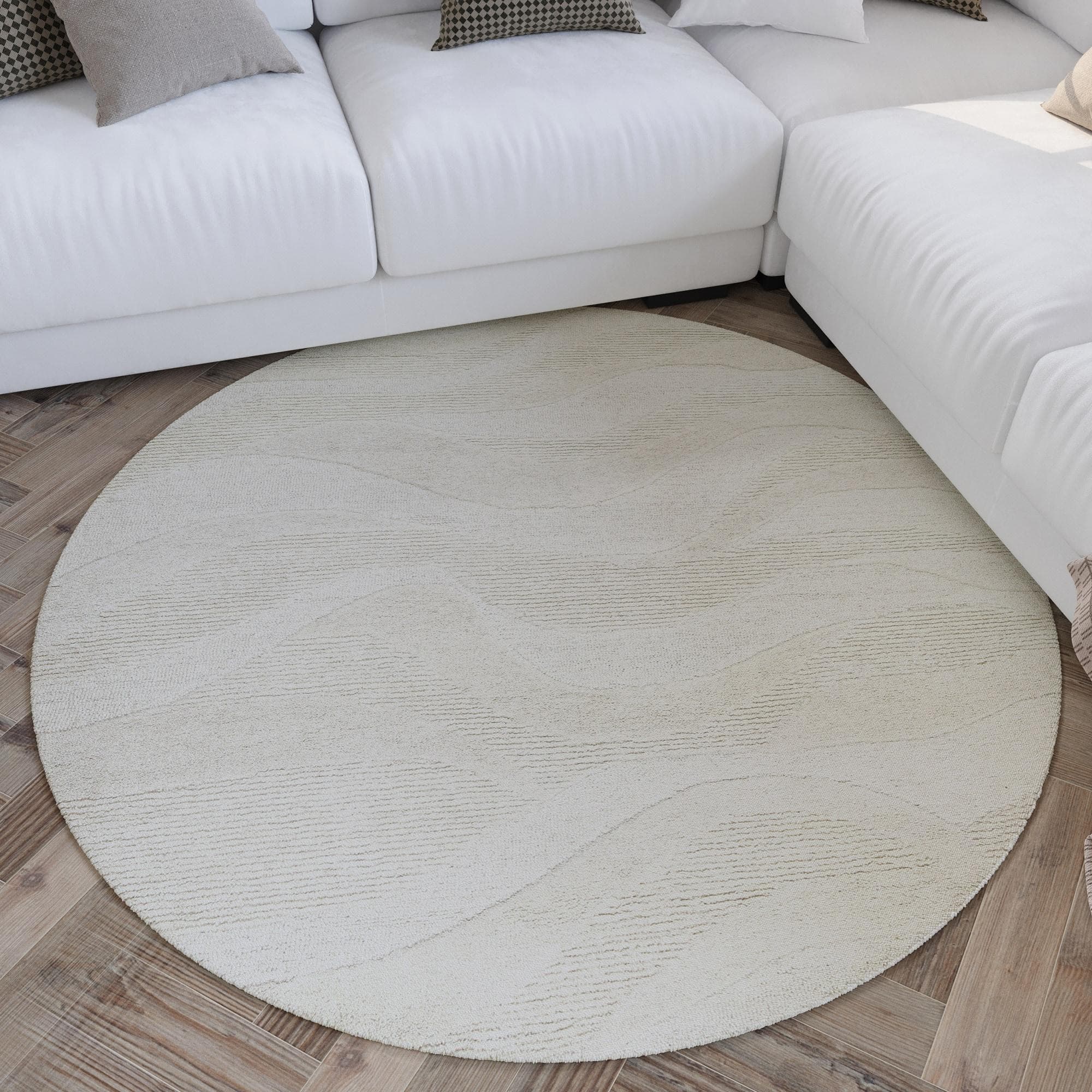 WECON HOME Wollteppich Hamptons THIRTYFOUR creme weiß rund