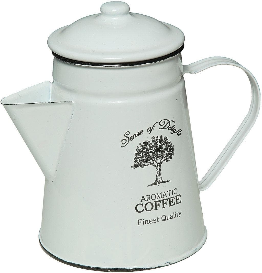 AMBIENTE HAUS Kaffeekanne Emaille Antikweiß 1,0 Liter