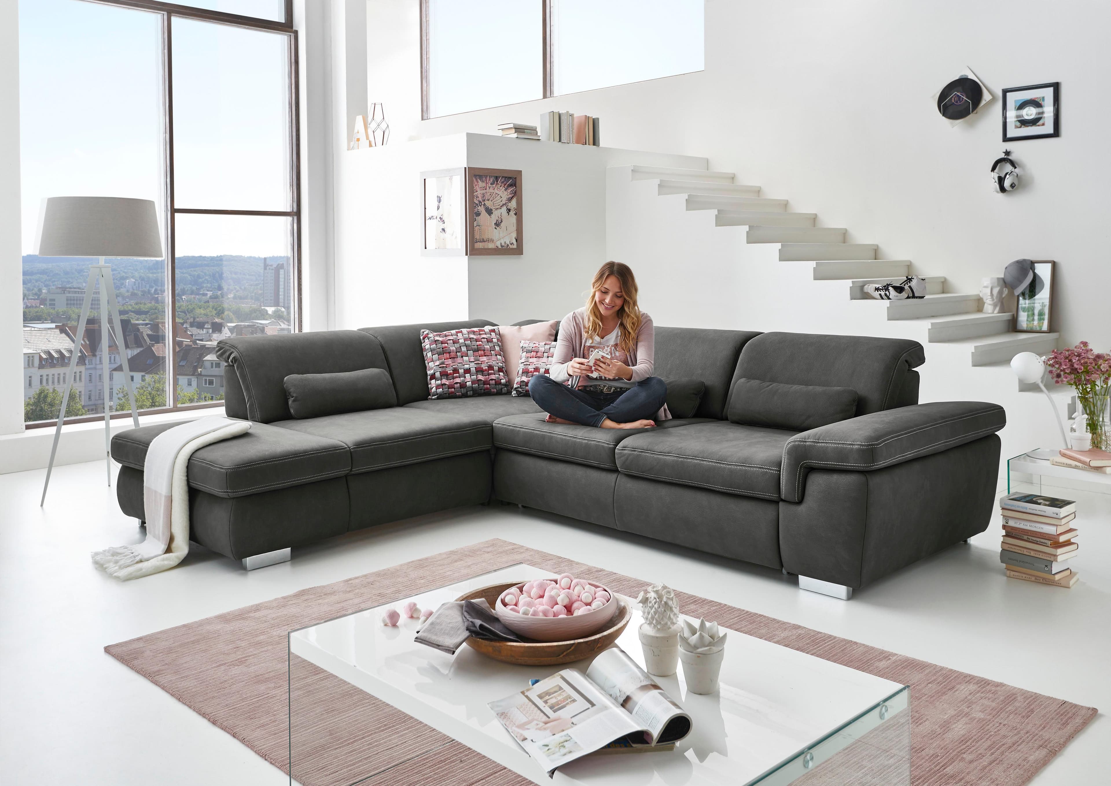 Ecksofa DIE PLANBAR Anthrazit mit Bettfunktion und Sitztiefenverstellung