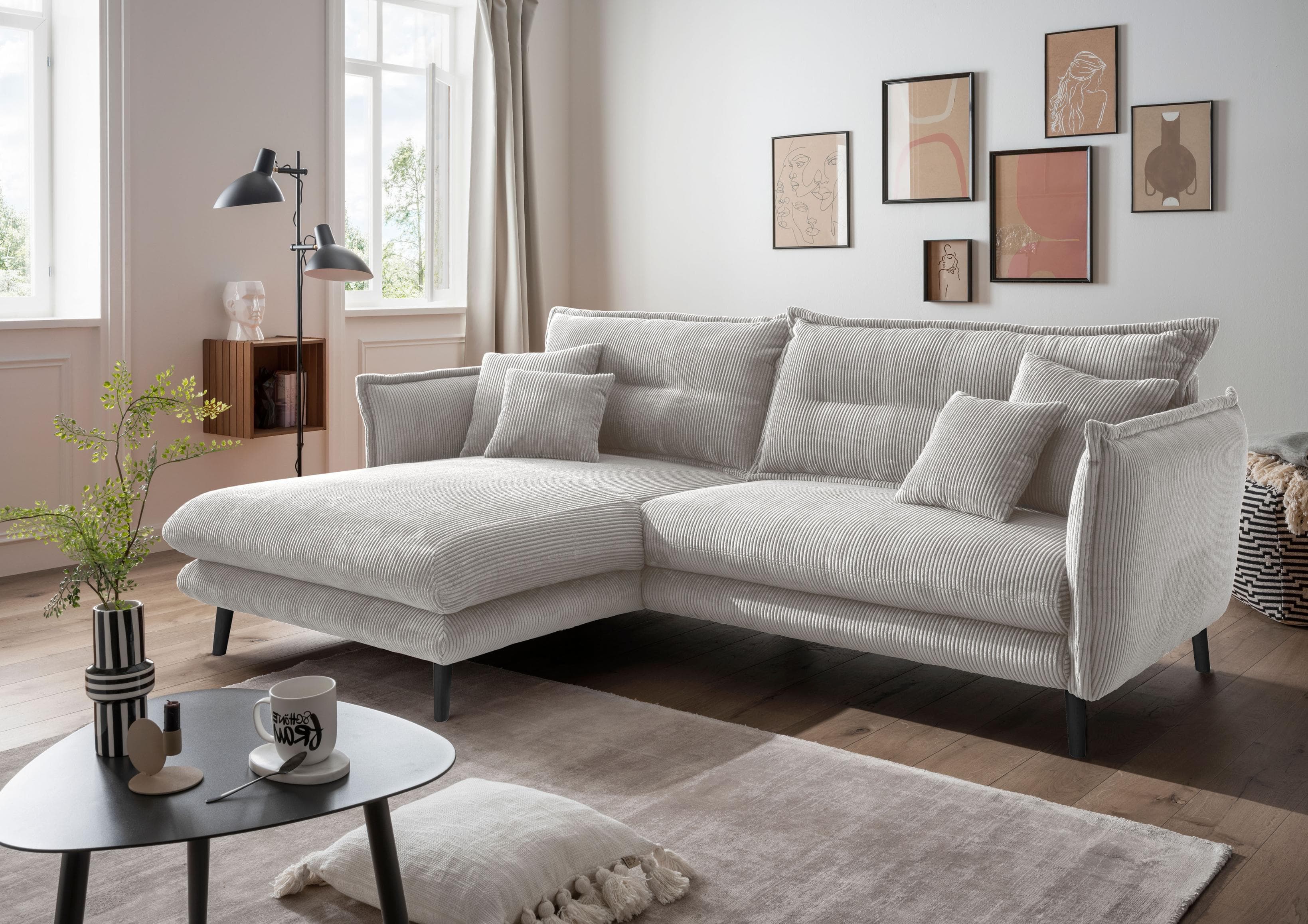 HOME AFFAIRE Ecksofa Lazio Modern Silber Cord Recamiere