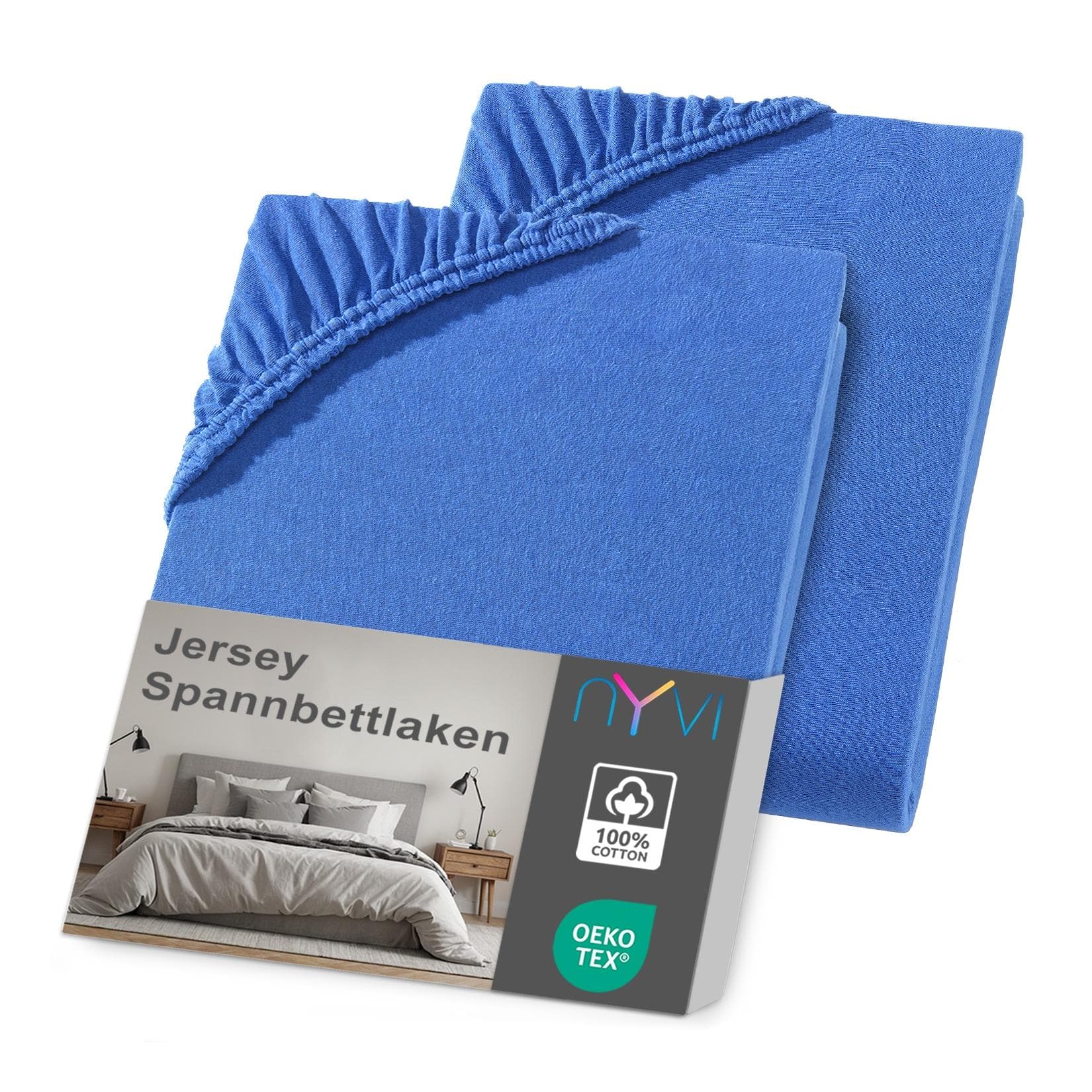 NYVI Jersey Spannbettlaken DreamScience Royalblau 180x200 - 200x200 cm 2er Pack
