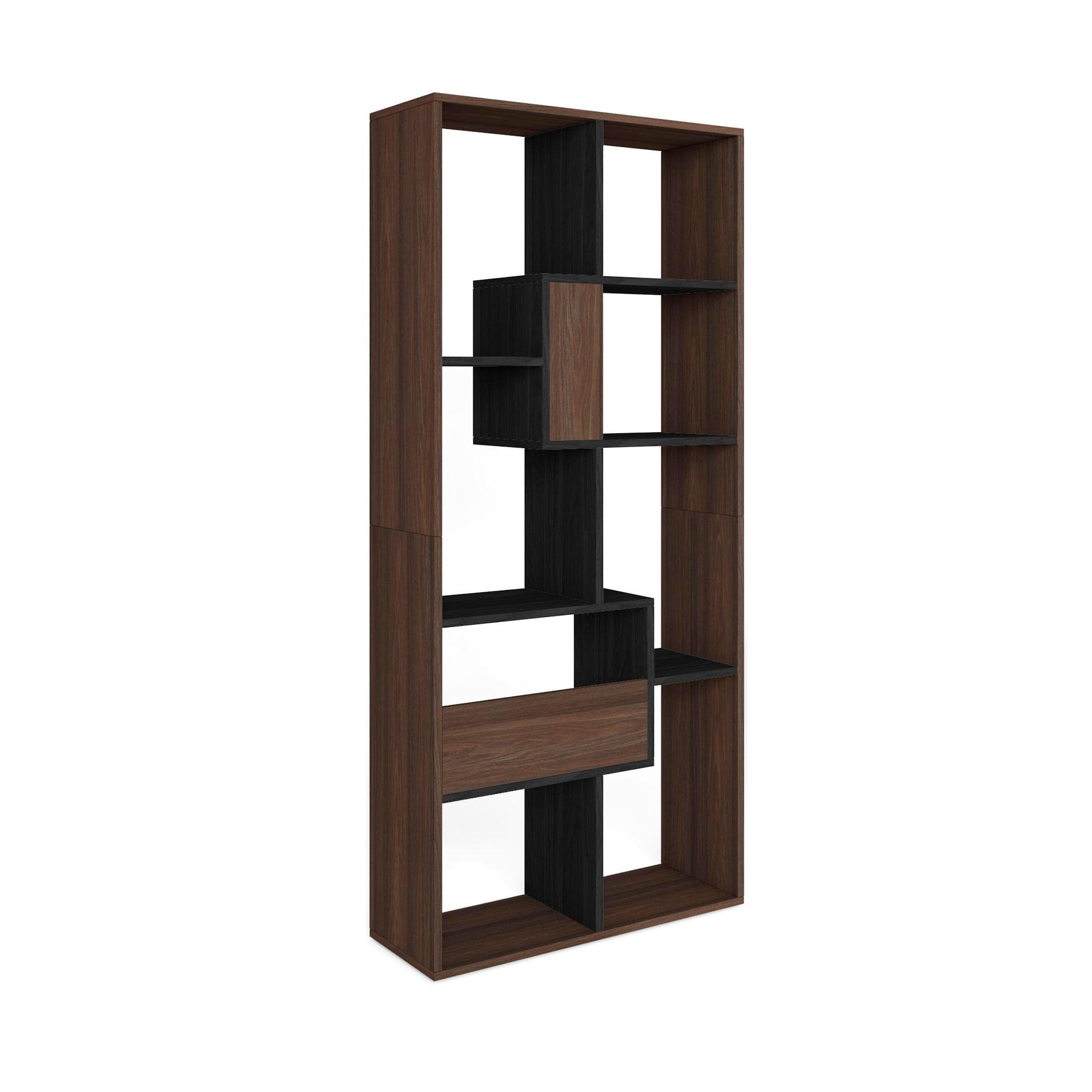 REGAL Bibliothek Dunkelbraun Schwarz Holz