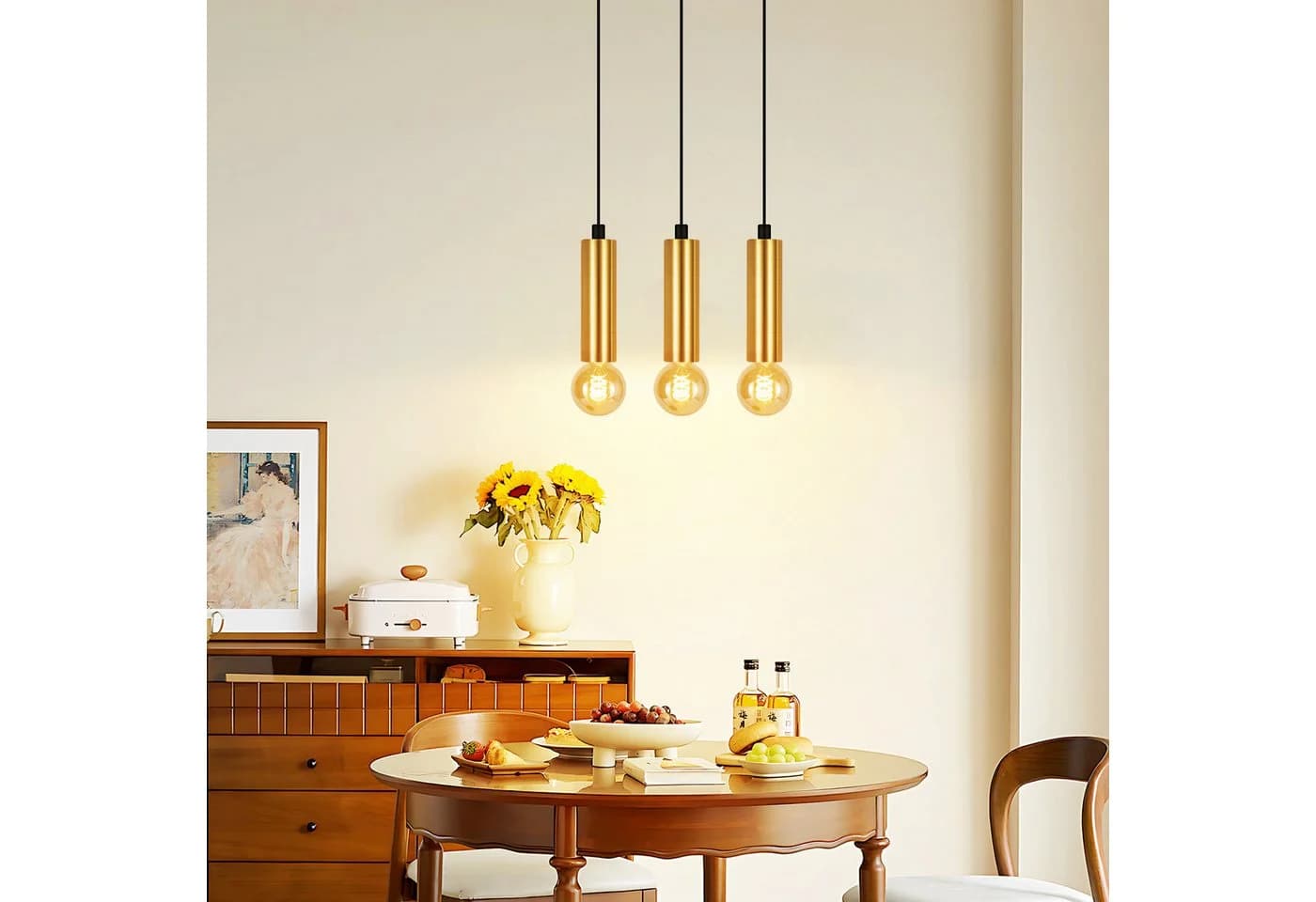 ZMH Pendelleuchte Esszimmer Gold 3 Flammig E27 Hängend