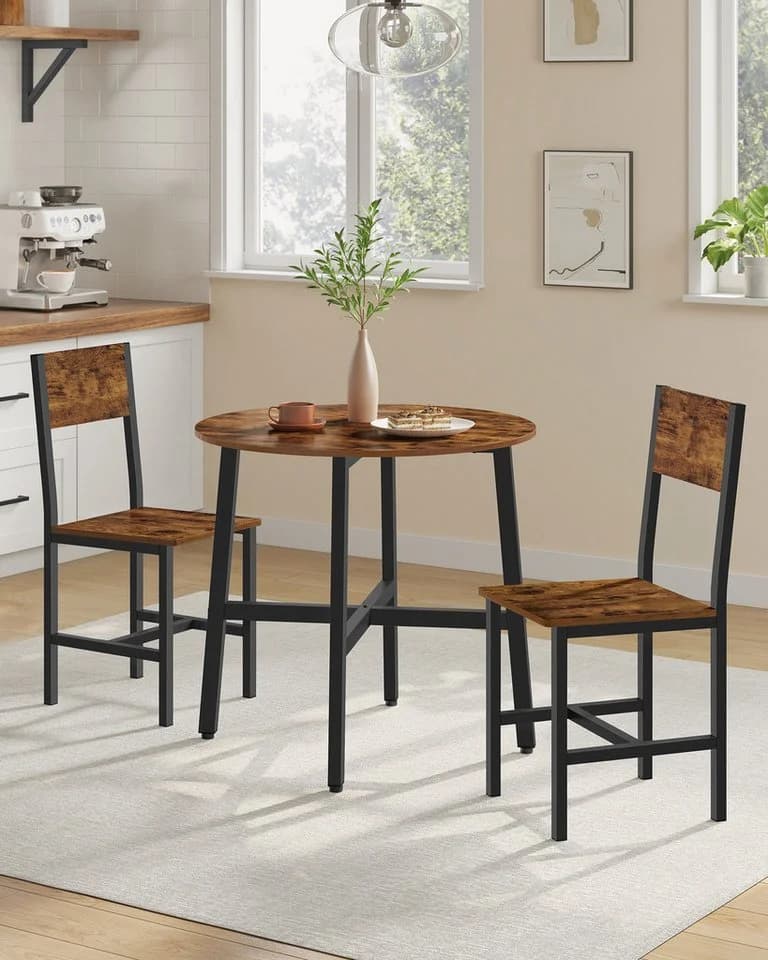 VASAGLE Essgruppe Esstisch + 2 Stühle Vintagebraun-Schwarz