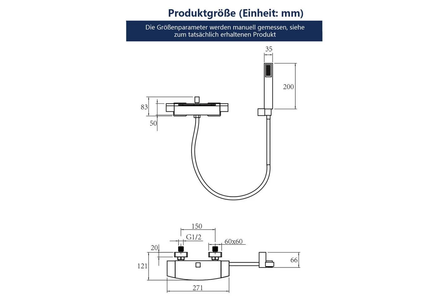 HOMELIVE Duscharmatur Wasserfall mit Handbrause Chrom Messing