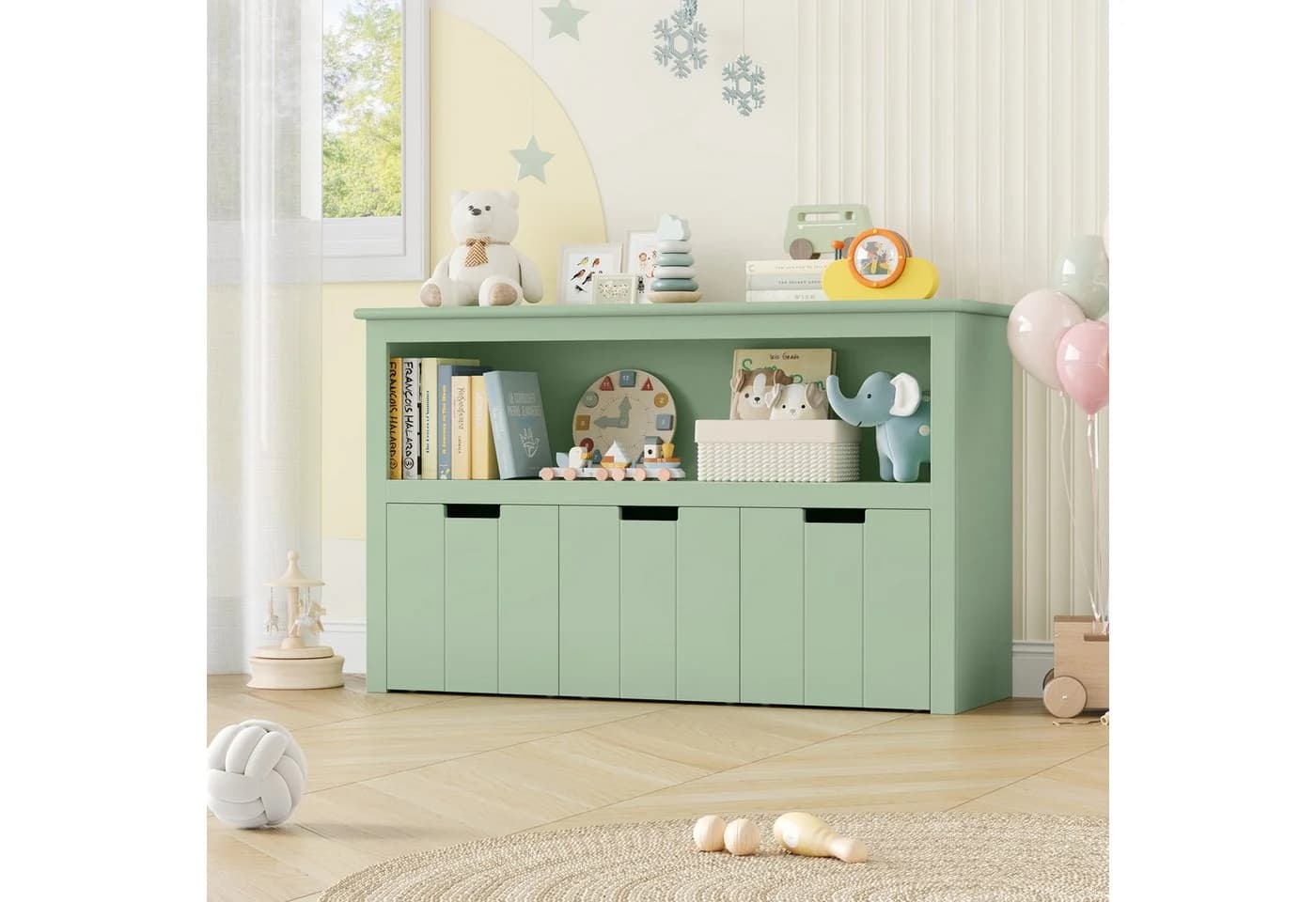 Homfa Kinderregal Spielzeugtruhe Bücherregal 3 Schubladen Grün