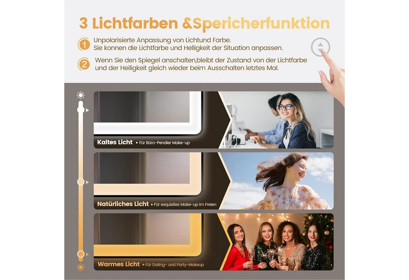 YOLEO Badspiegel LED Beleuchtung 3 Lichtfarben Wandspiegel