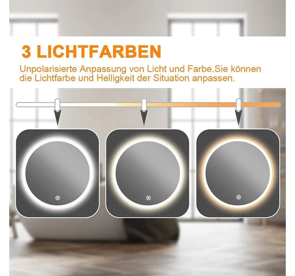 YOLEO Badspiegel LED-Beleuchtung Touchschalter 60x60 cm