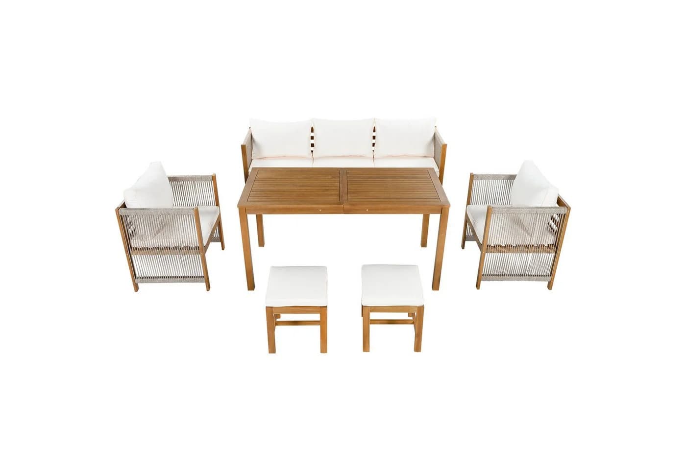 KLAM HOME Gartenlounge-Set 6-tlg. Beige mit Akazienholz-Tischplatte