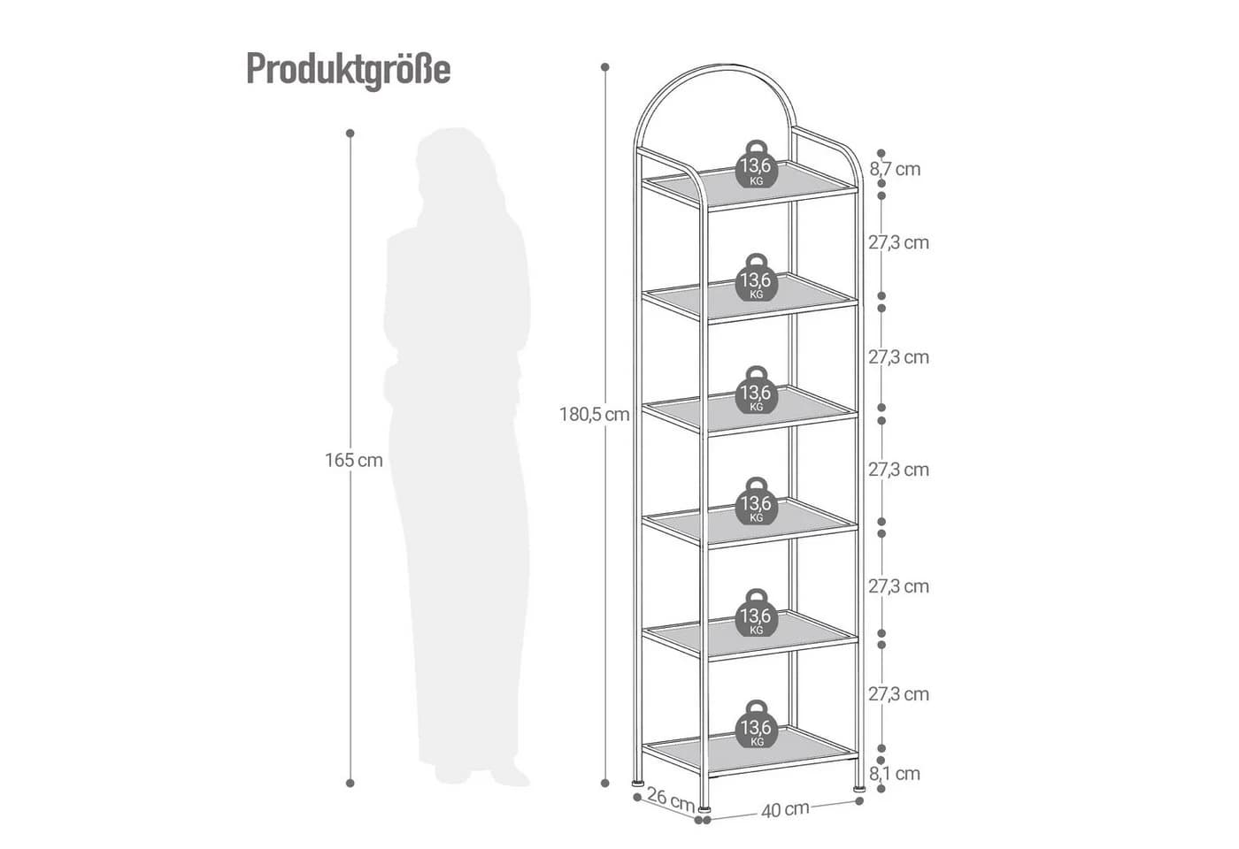 HZUANERI Bücherregal aus gehärtetem Glas, 6 Ablagen, Wandmontage