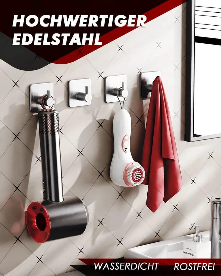 Refined Living Handtuchhaken 10er Set Edelstahl Selbstklebend