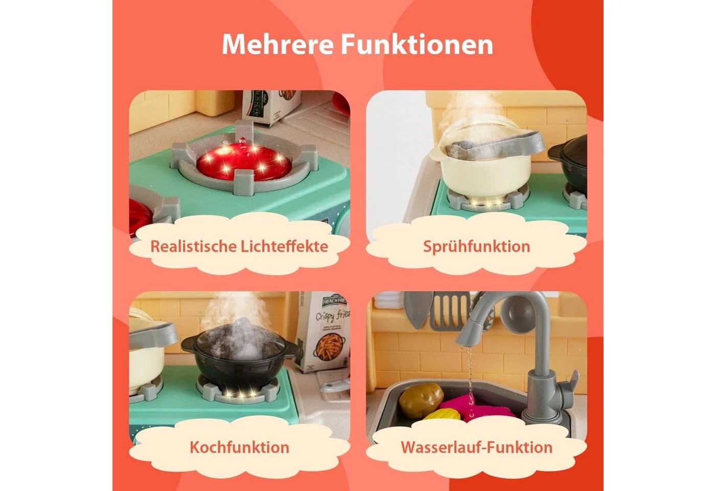 COSTWAY Spielküche 42 TLG. Kinderküche Orange PP