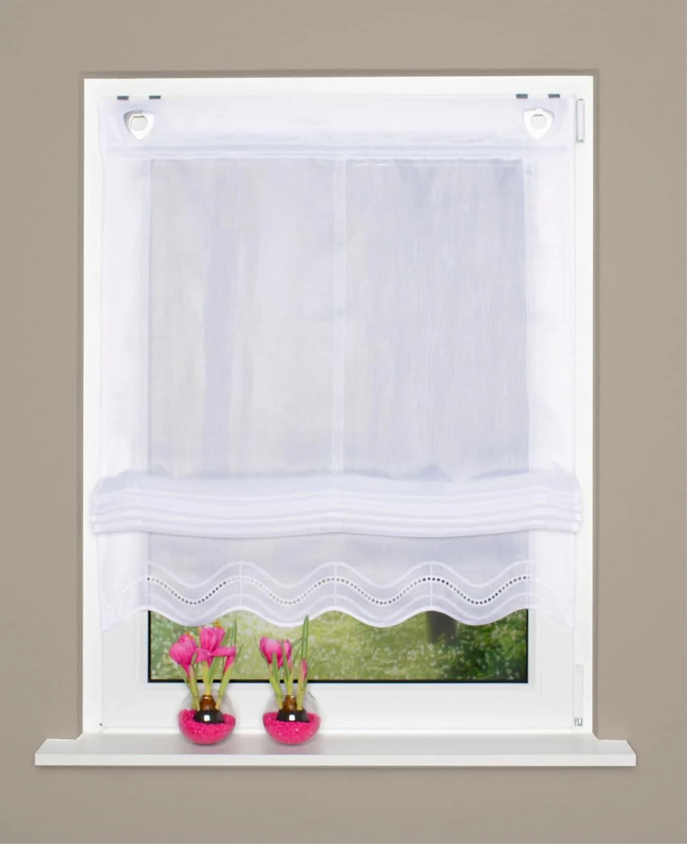 HEINE HOME Raffrollo Weiß Transparent mit Lochstickerei