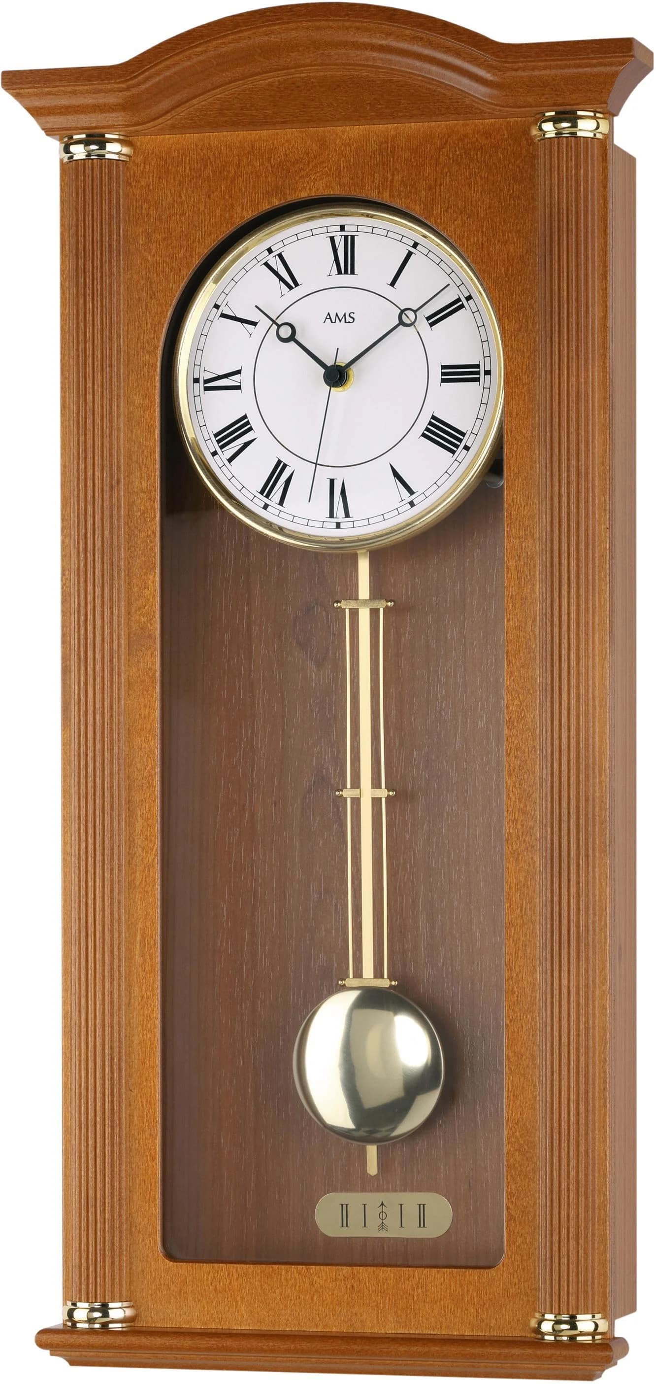 AMS Funk-Pendelwanduhr F5014/9 Quarzuhr Holz Glas Erle Kirsche