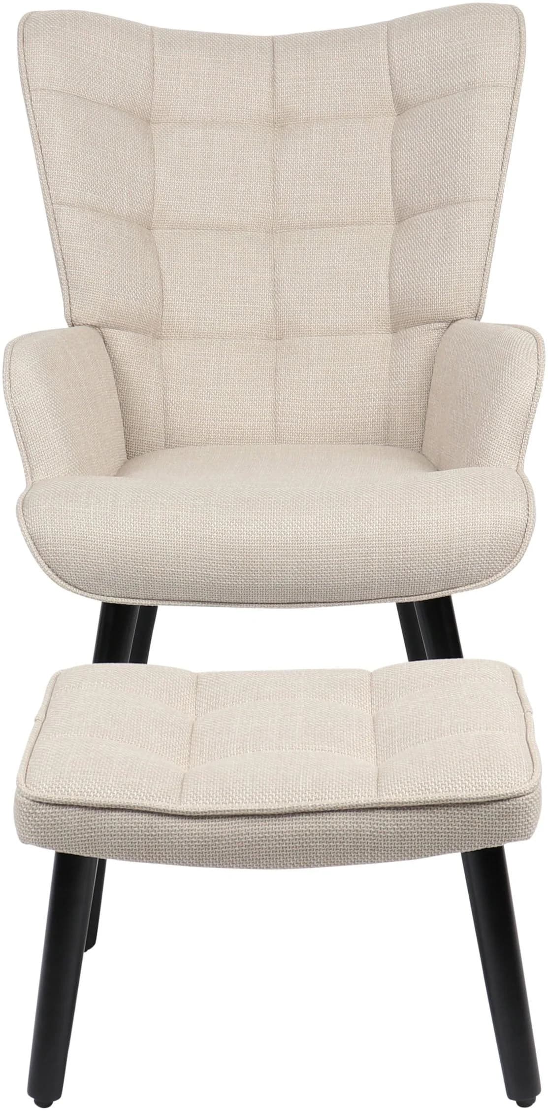 HELA Loungesessel PAROS Beige mit Hocker Massivholz