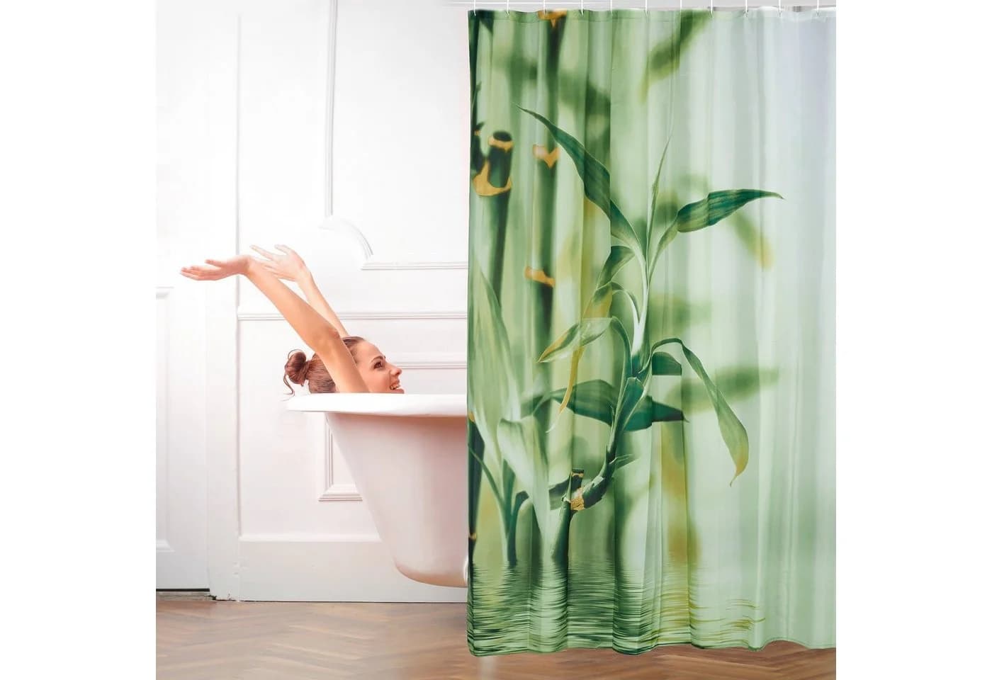 relaxdays Duschvorhang Bambus 180 cm Grün