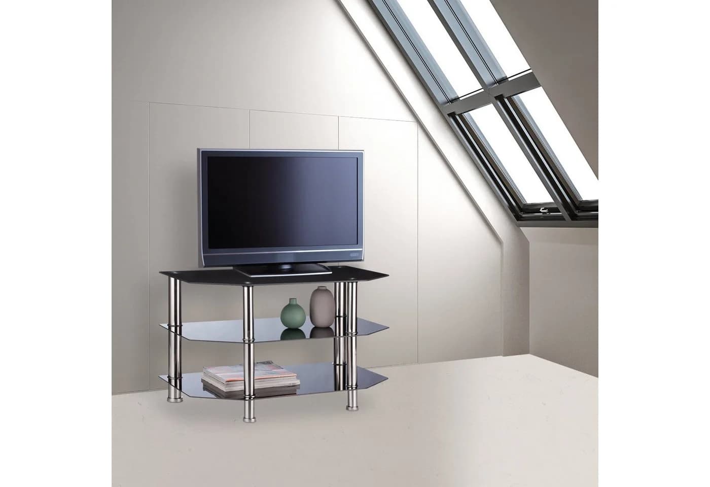 RELAXDAYS TV-Regal Fernsehtisch Schwarzglas mit 3 Ebenen