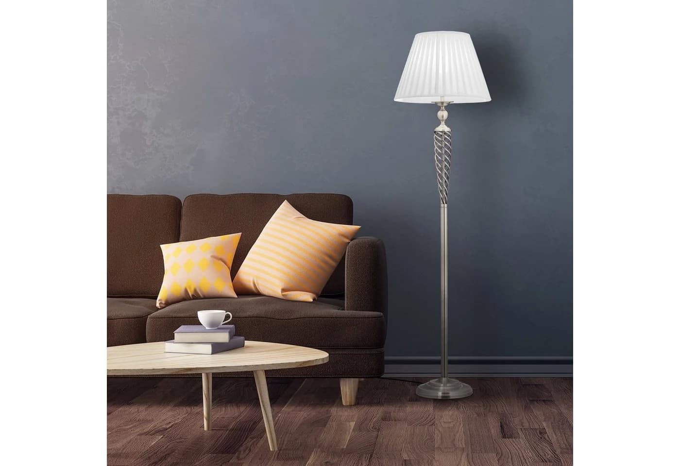 RELAXDAYS Stehlampe antik Silber Weiß Stoffschirm Fußschalter