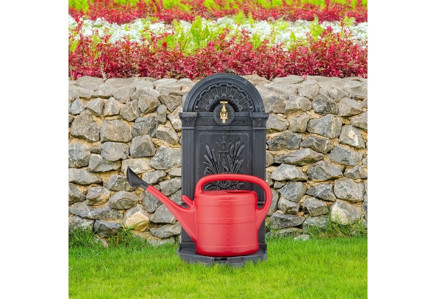 relaxdays Gartenbrunnen Standbrunnen Antik Grau/Gold