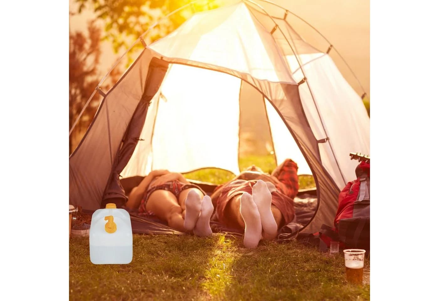 relaxdays Wasserkanister mit Hahn, 10 Liter, Weiß/Orange
