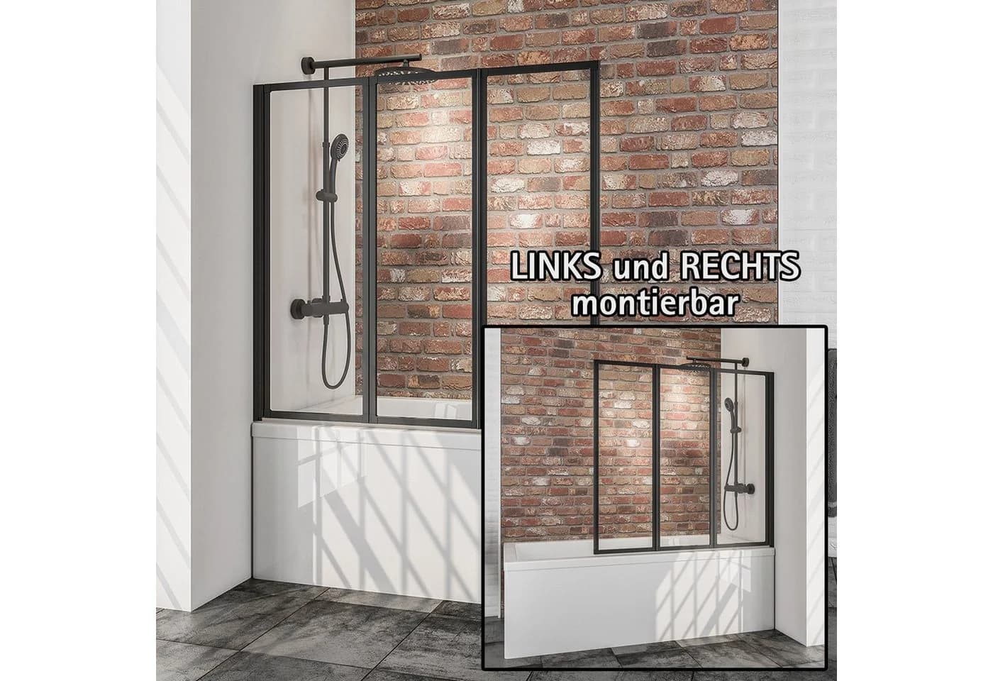 Schulte Badewannenfaltwand Black Style 3-teilig Sicherheitsglas Klebe-Montage