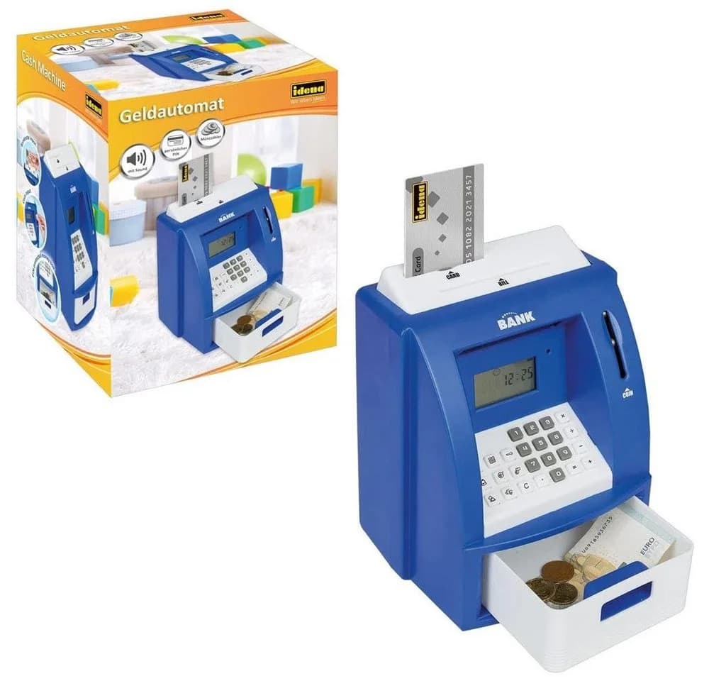 Idena Spardose Geldautomat Digital Blau mit LCD-Display und Münzzähler