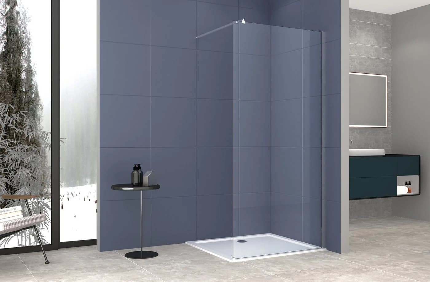 WELLTIME Walk-in-Dusche Tropea Grau Chrom 8mm ESG Antikalk