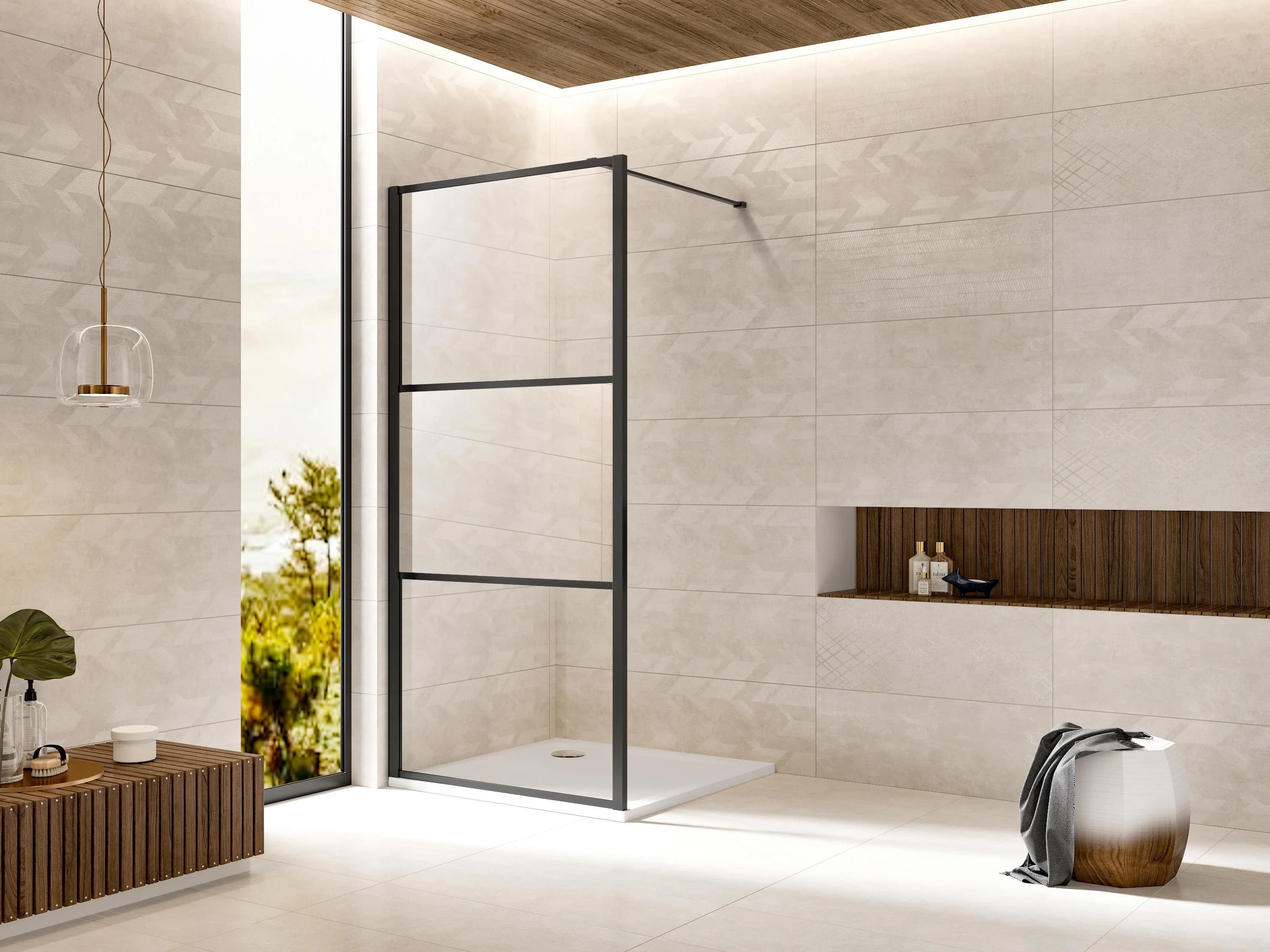 Welltime Walk-in-Dusche Schwarz Sicherheitsglas