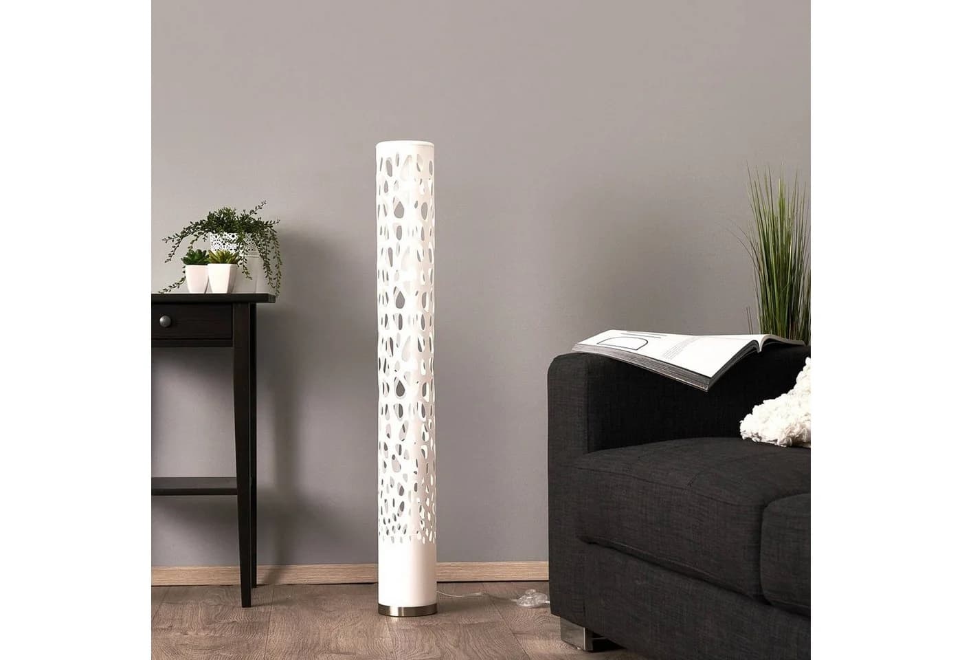 Lindby LED Stehlampe Alisea Dimmbar RGB Weiß Nickel Satiniert