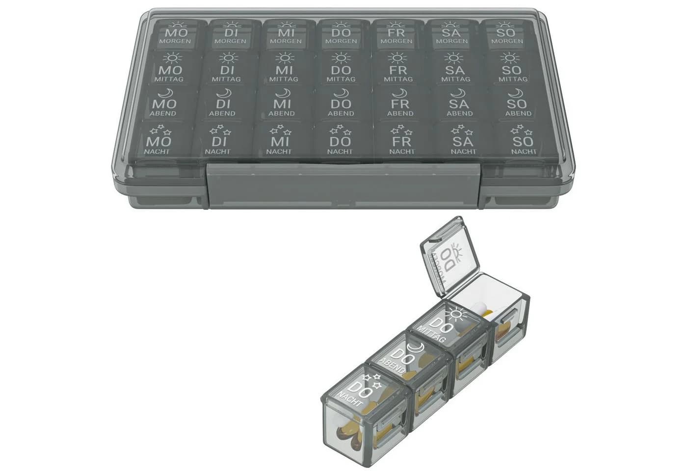 Wellgro Pillendose Große Tablettenbox für 7 Tage Schwarz