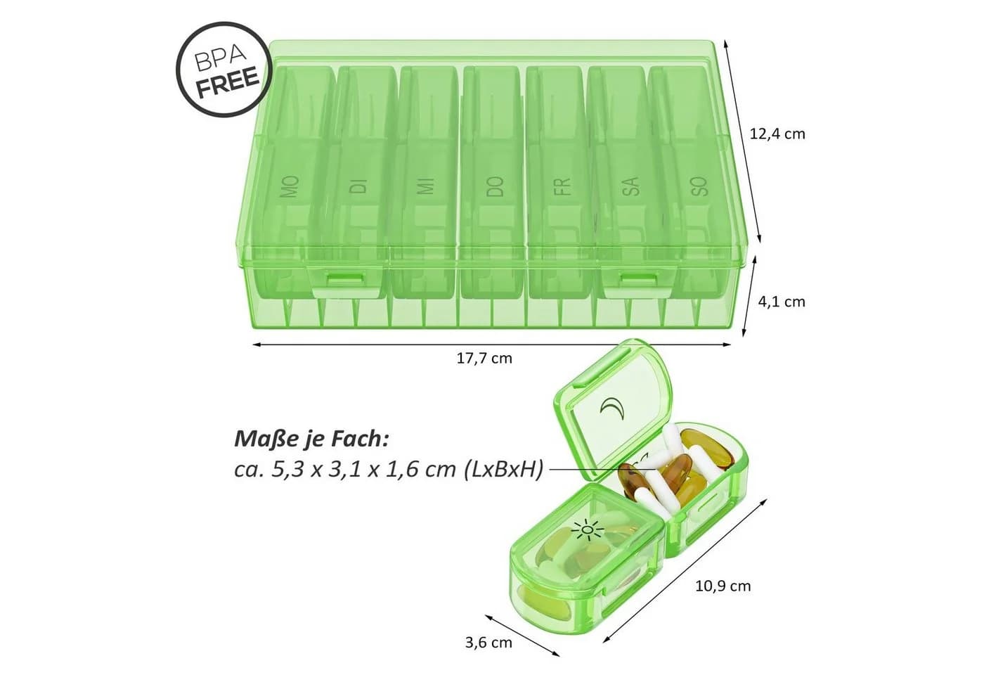 Wellgro Tablettenbox 7-Tage Grün BPA-frei Kunststoff