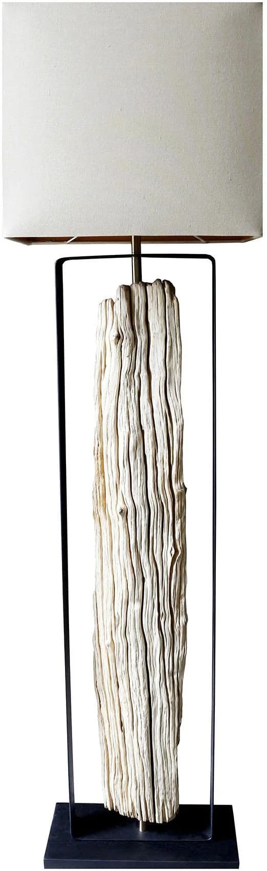 Salesfever Stehlampe Treibholz Braun Beige Leinen Schirm