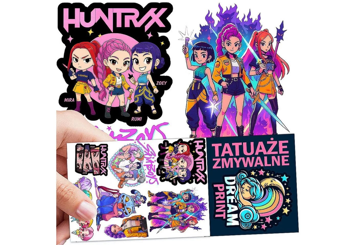 Festivalartikel Kindertattoo K-POP Demon Hunters HUNTRIX abwaschbar, 1-tlg.