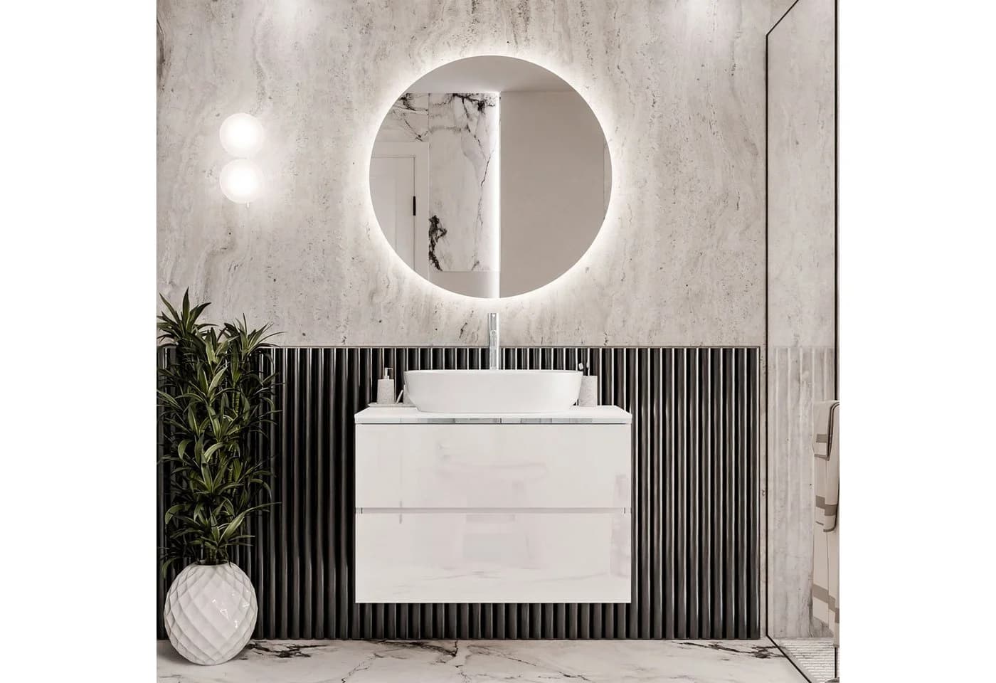 Lookway Badezimmerschrank AURORA SILVER mit Schubladen und Hochglanz-Fronten