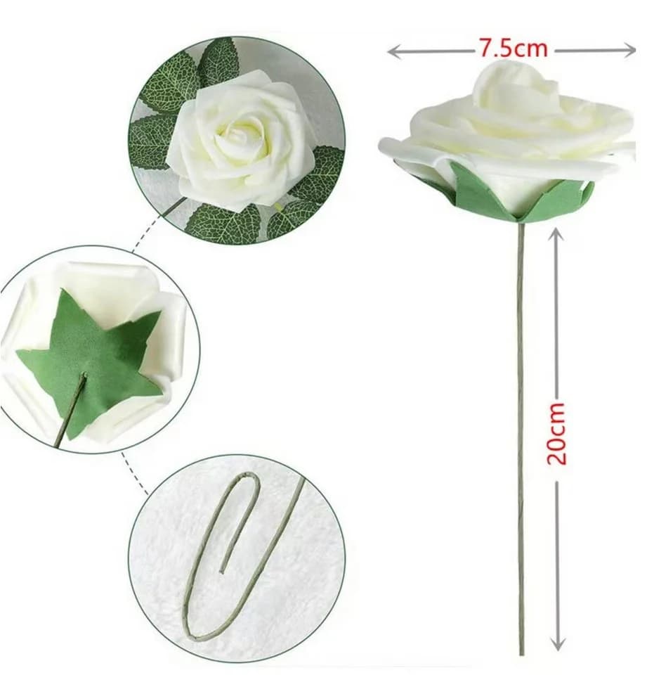 XDeer 25er Set Kunstblumen Rosen Weiß Schaumstoff