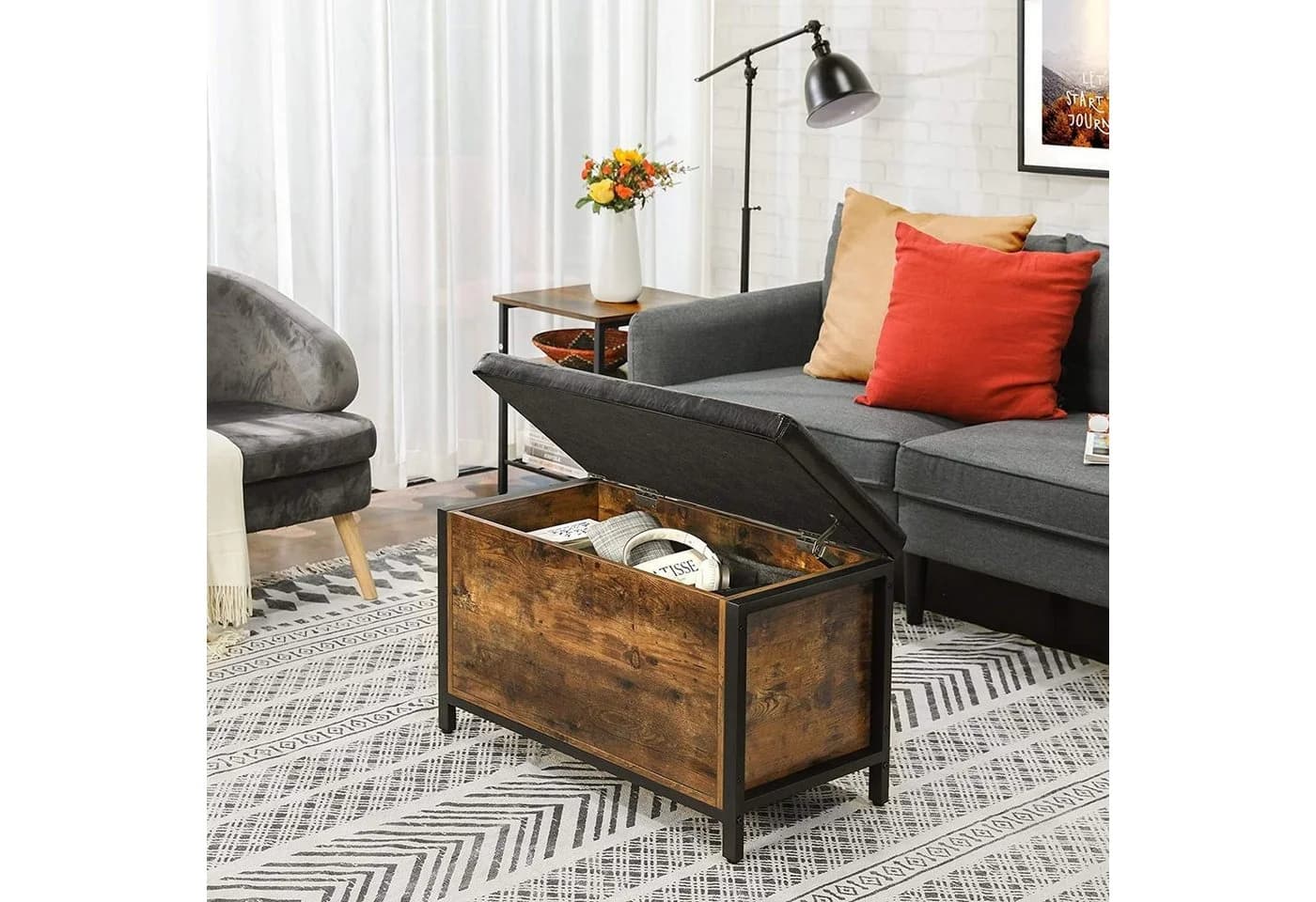 VASAGLE Sitzbank mit Stauraum Vintage Dunkelbraun